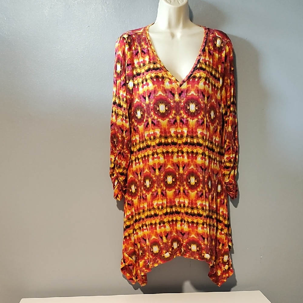 Grace Elements Vibrant Multicolor V-Neck Tunic - image 1